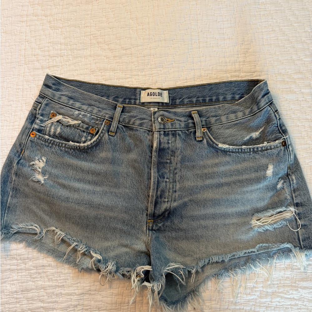 AGOLDE Parker Vintage Denim Cutoff Shorts — Light Wash Distressed